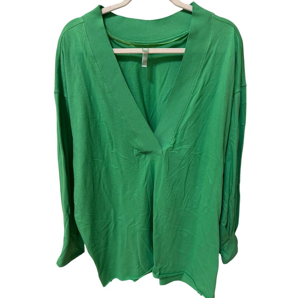 Free People Movement Long Sleeve Shirt Oversized V-Neck Green Size Medium Boho